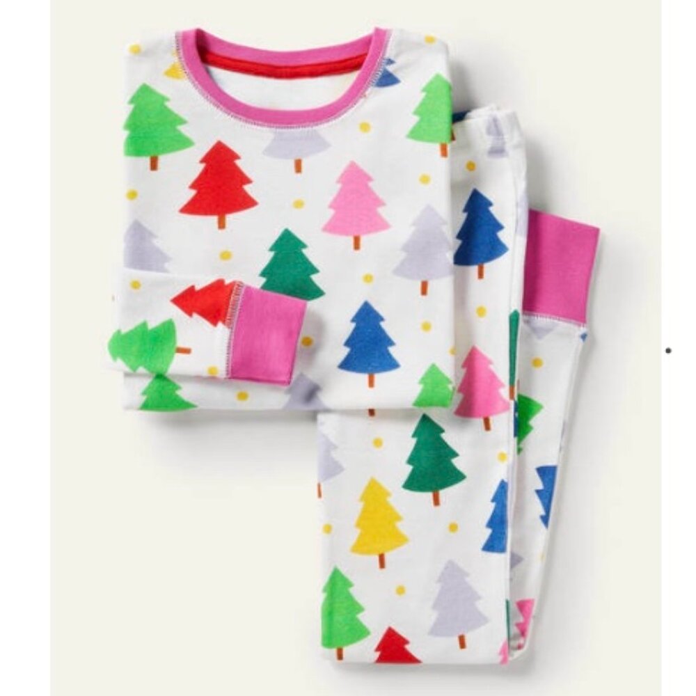 Mini Boden Rainbow Chistmas Trees Pajama Set